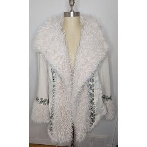 Free People Penny Lane Embroidered Faux Fur Kimono Jacket 2X Bohemian Festival